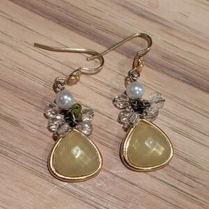 Elegant Gold and Cream Dangle Earrings